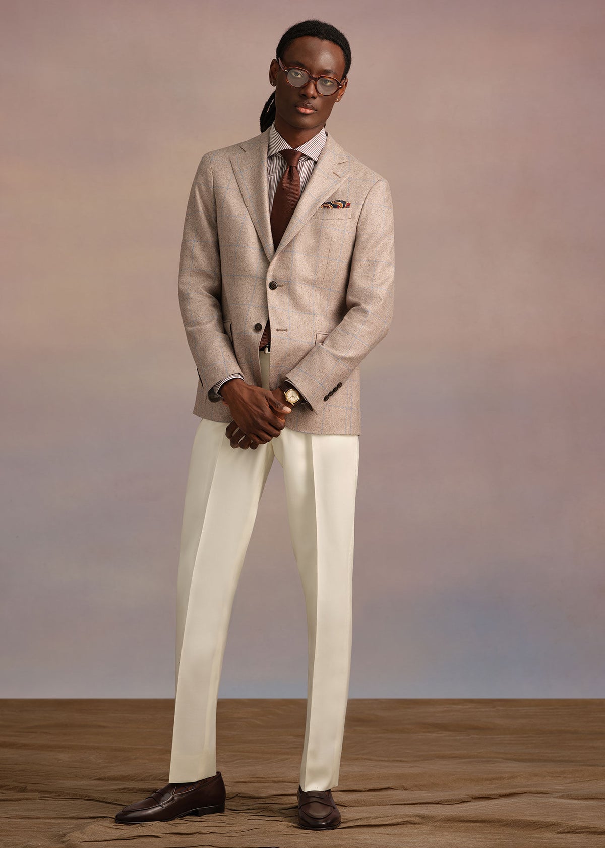 Silk Windowpane Summer Jacket Tan/Blue - Paul Stuart