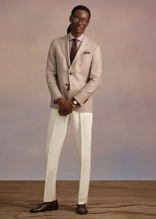 Silk Windowpane Summer Jacket Tan/Blue - Paul Stuart
