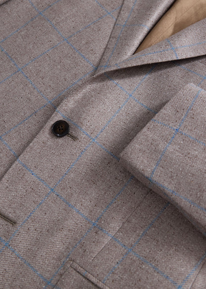 Silk Windowpane Summer Jacket Tan/Blue - Paul Stuart