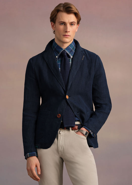 Washed Linen Jacket Navy - Paul Stuart