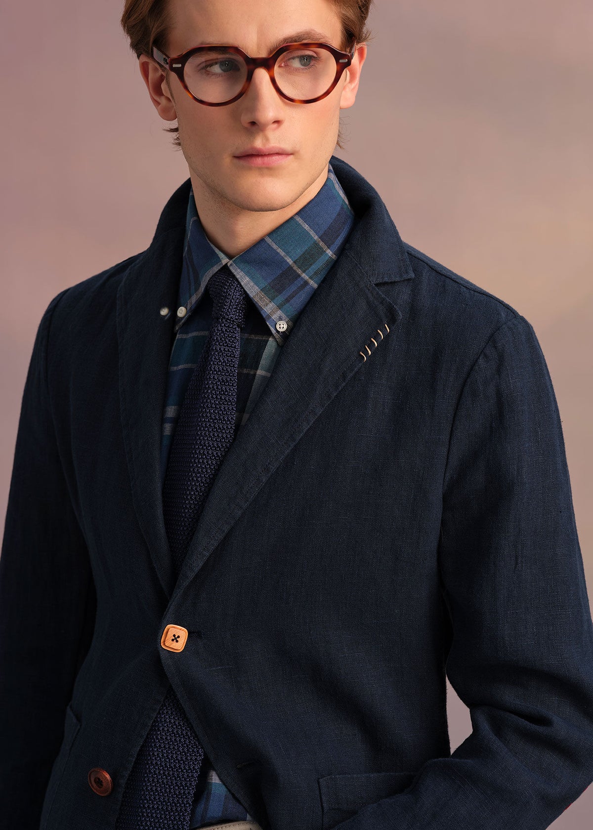 Washed Linen Jacket Navy - Paul Stuart