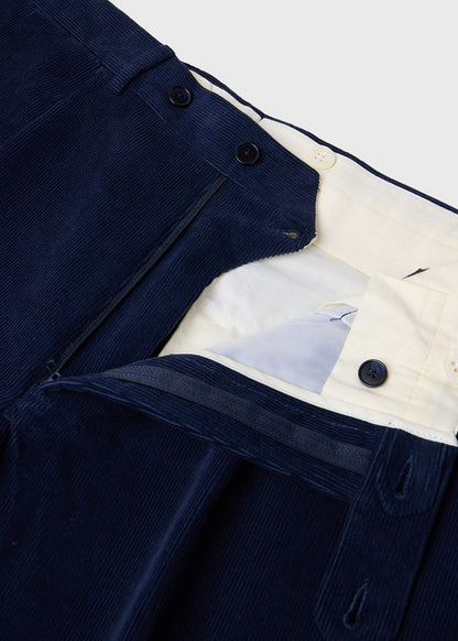 Pleated Corduroy Trouser Navy - Paul Stuart