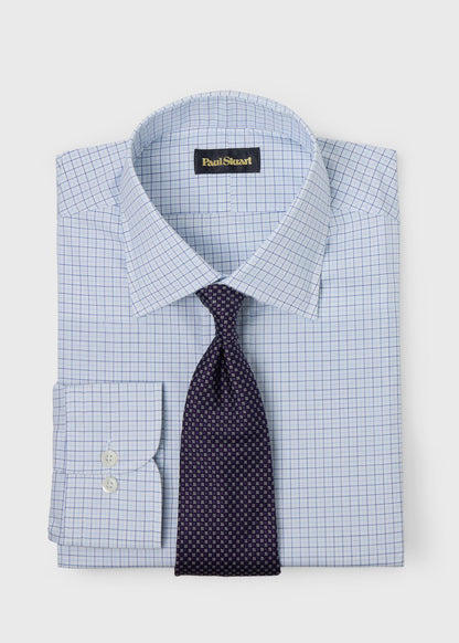 Tattersall Spread Collar Dress Shirt Blue - Paul Stuart
