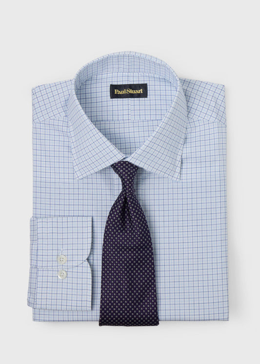 Tattersall Spread Collar Dress Shirt Blue - Paul Stuart