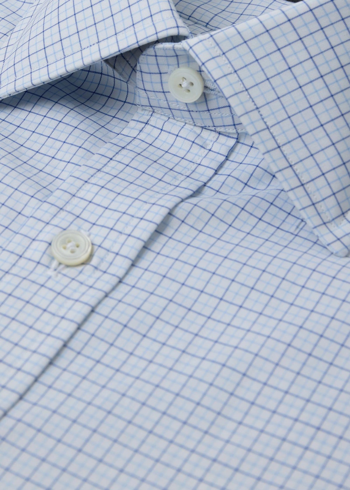 Tattersall Spread Collar Dress Shirt Blue - Paul Stuart