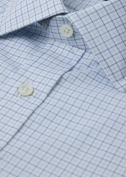 Tattersall Spread Collar Dress Shirt Blue - Paul Stuart