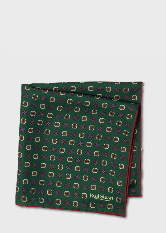 Medallion Silk Pocket Square Blue - Paul Stuart