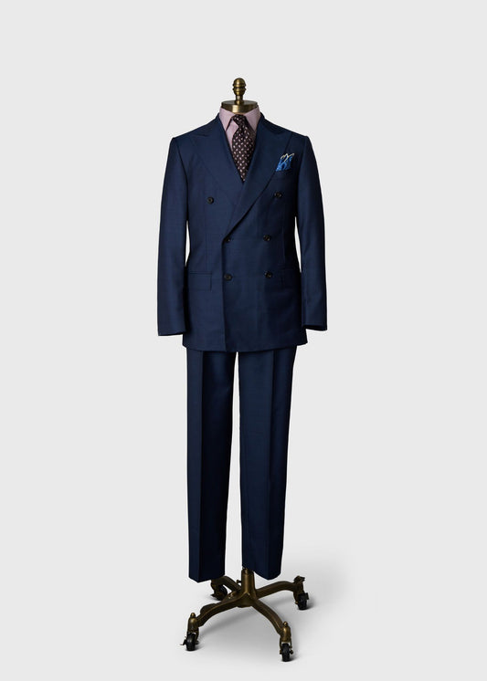Double-Breasted Suit in Wool Sharkskin Blue - Paul Stuart