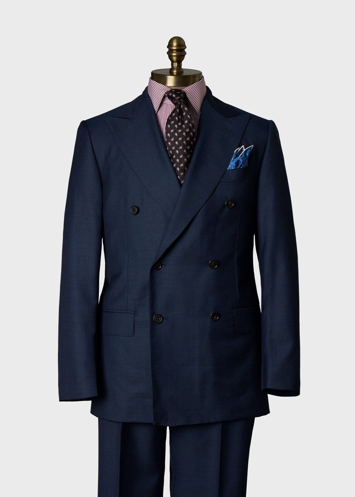 Double-Breasted Suit in Wool Sharkskin Blue - Paul Stuart