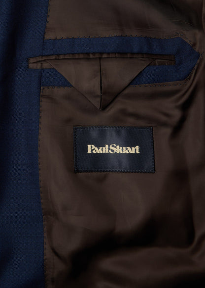 Double-Breasted Suit in Wool Sharkskin Blue - Paul Stuart