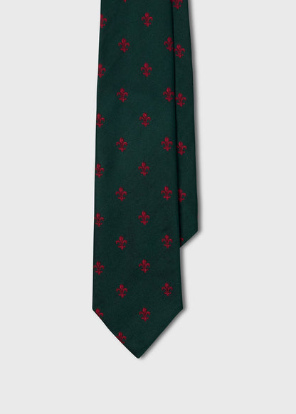 Fleur-de-Lis Silk Tie Green/Red - Paul Stuart