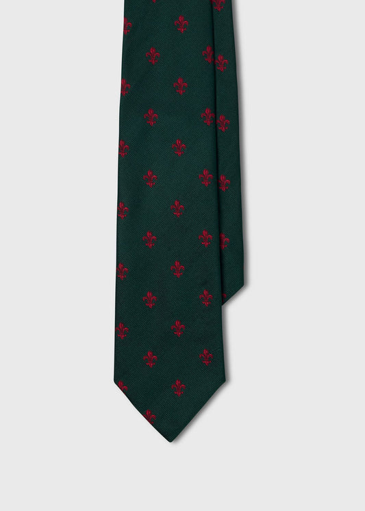 Fleur-de-Lis Silk Tie Green/Red - Paul Stuart