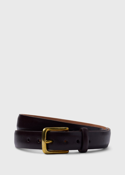 Narrow Calfskin Belt with Brass Buckle Black - Paul Stuart
