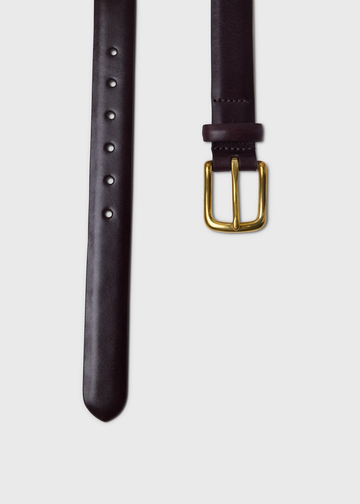 Narrow Calfskin Belt with Brass Buckle Black - Paul Stuart
