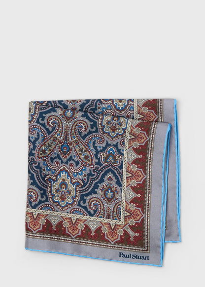 Paisley Silk Pocket Square Brown/Grey - Paul Stuart
