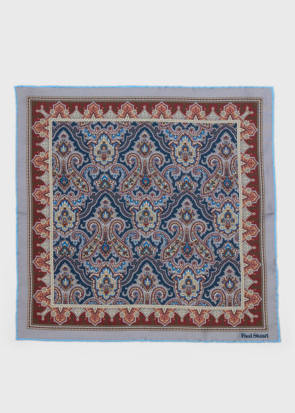 Paisley Silk Pocket Square Brown/Grey - Paul Stuart
