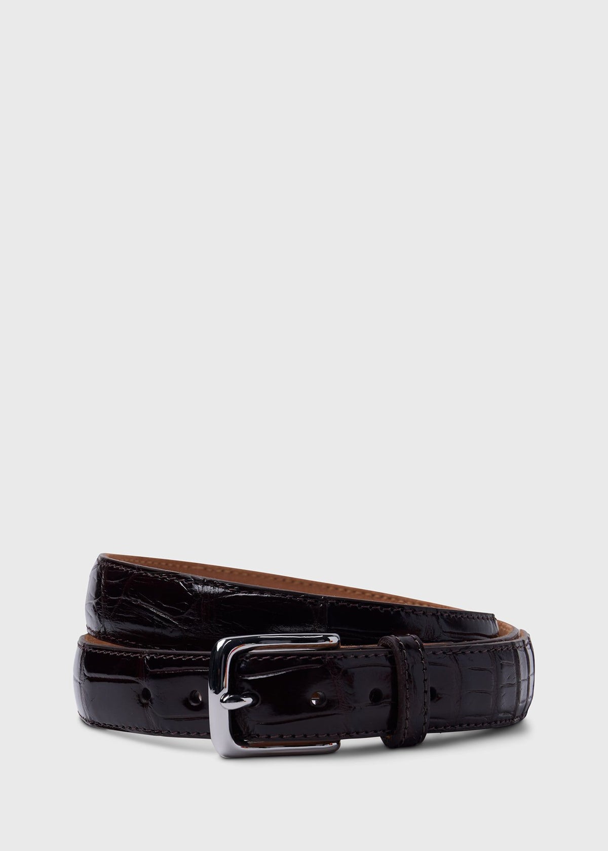 American Alligator Belt with Nickel Buckle Black - Paul Stuart