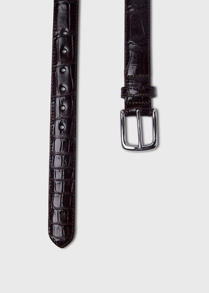 American Alligator Belt with Nickel Buckle Black - Paul Stuart