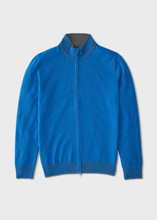 Wool Blend Full-Zip Sweater Blue - Paul Stuart