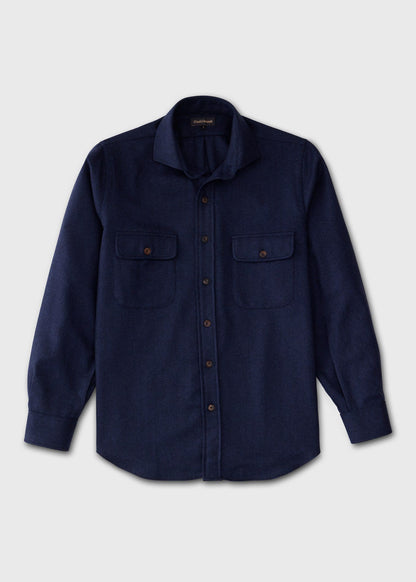 Herringbone Cashmere Overshirt Navy - Paul Stuart