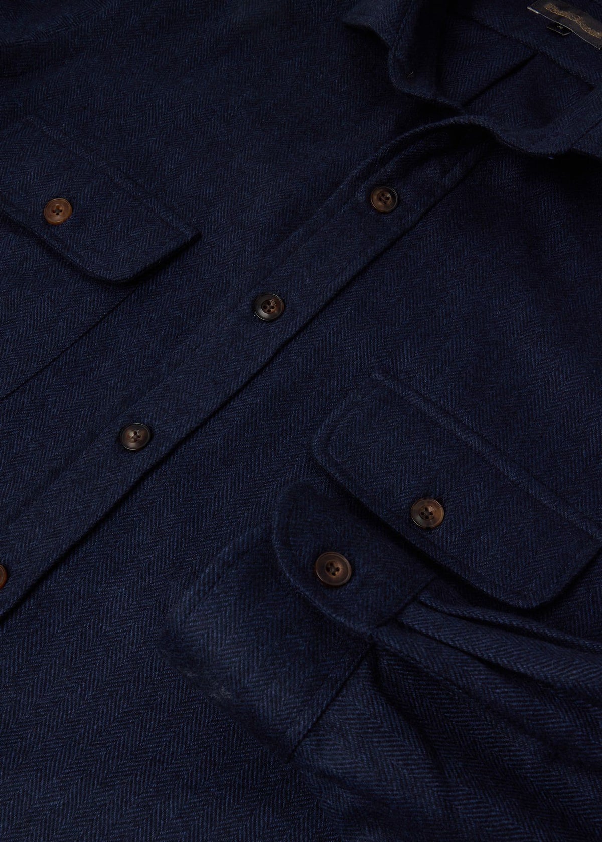 Herringbone Cashmere Overshirt Navy - Paul Stuart
