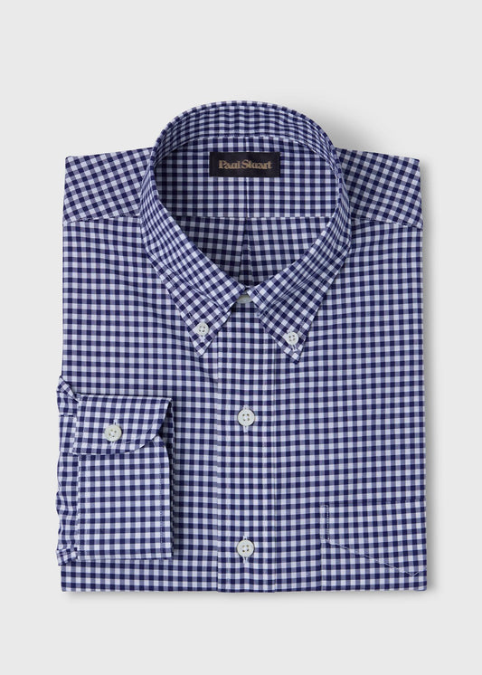 Gingham Button Down Shirt Blue - Paul Stuart
