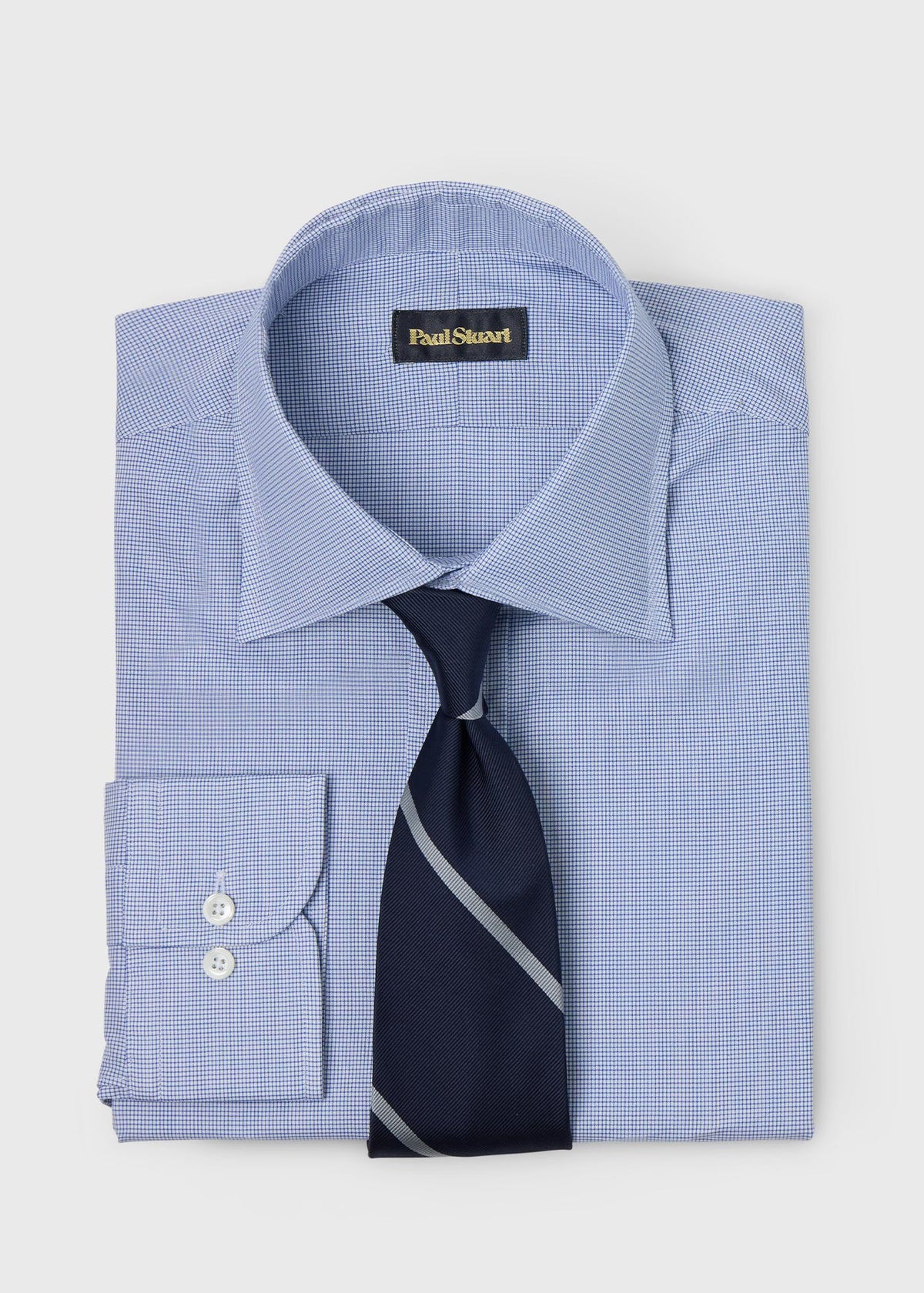 Micro Check Spread Collar Dress Shirt Blue - Paul Stuart