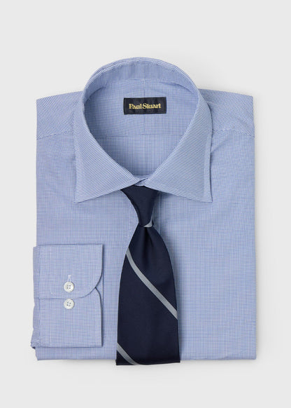 Micro Check Spread Collar Dress Shirt Blue - Paul Stuart