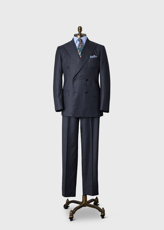 Double-Breasted Chalk Stripe Suit Mid Grey - Paul Stuart