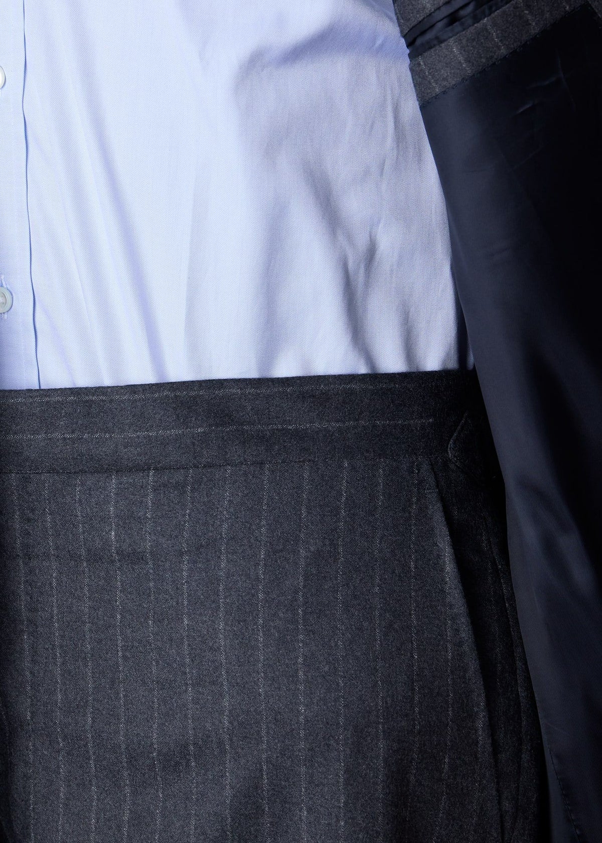 Double-Breasted Chalk Stripe Suit Mid Grey - Paul Stuart
