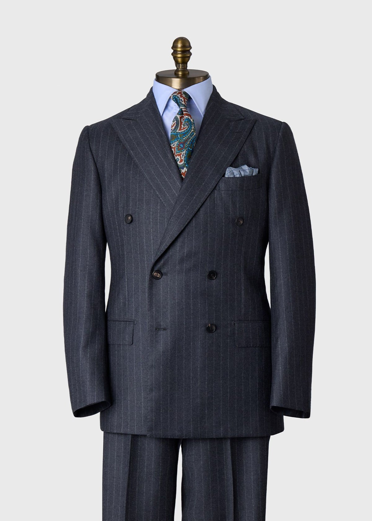 Double-Breasted Chalk Stripe Suit Mid Grey - Paul Stuart