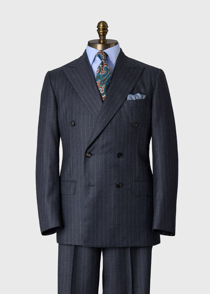 Double-Breasted Chalk Stripe Suit Mid Grey - Paul Stuart