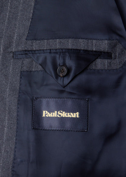 Double-Breasted Chalk Stripe Suit Mid Grey - Paul Stuart