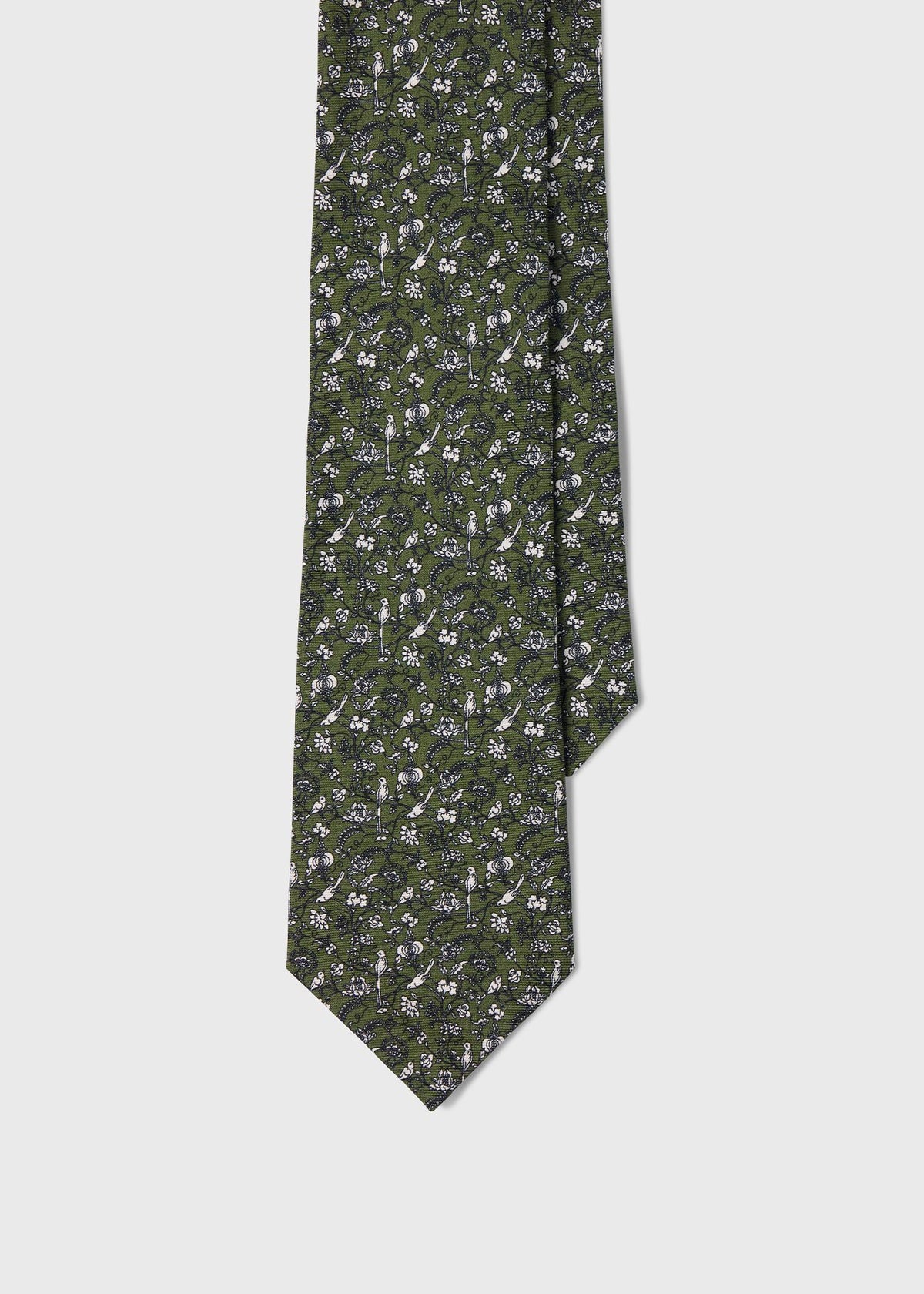 Floral Bird SIik Tie Navy/Brown - Paul Stuart