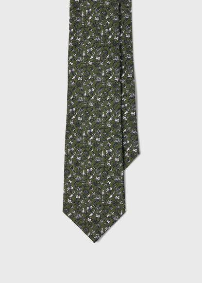 Floral Bird SIik Tie Navy/Brown - Paul Stuart