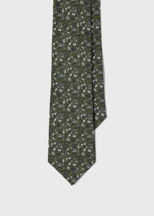 Floral Bird SIik Tie Navy/Brown - Paul Stuart