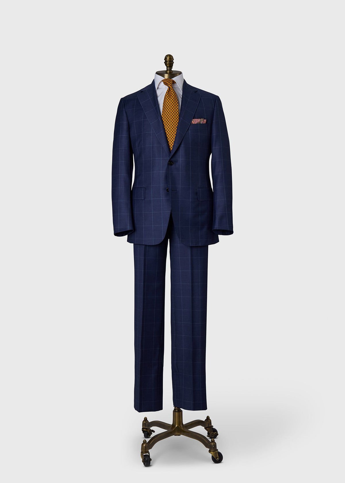 Classic Wool Windowpane Suit Mid Blue - Paul Stuart