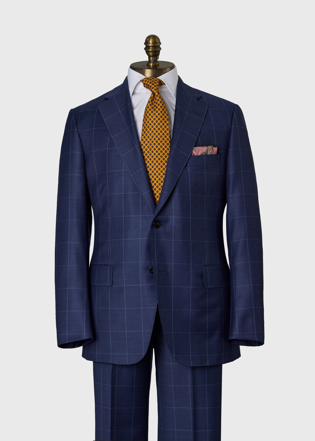 Classic Wool Windowpane Suit Mid Blue - Paul Stuart