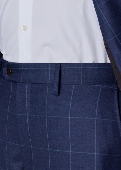 Classic Wool Windowpane Suit Mid Blue - Paul Stuart
