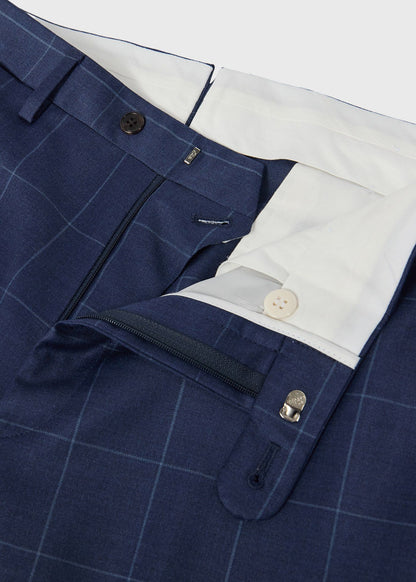 Classic Wool Windowpane Suit Mid Blue - Paul Stuart