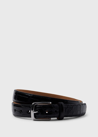 American Alligator Belt with Nickel Buckle Black - Paul Stuart