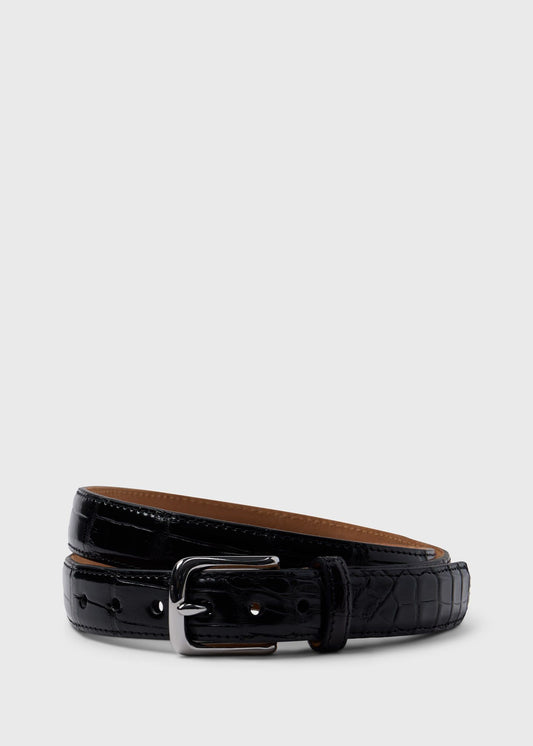 American Alligator Belt with Nickel Buckle Black - Paul Stuart