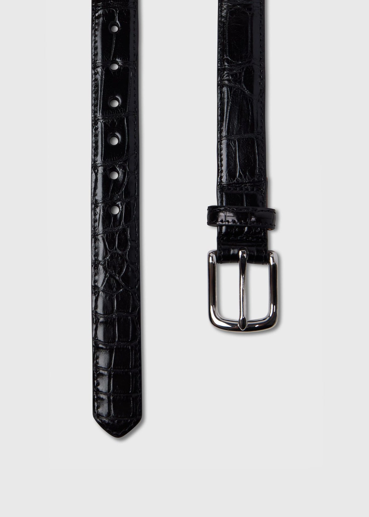 American Alligator Belt with Nickel Buckle Black - Paul Stuart