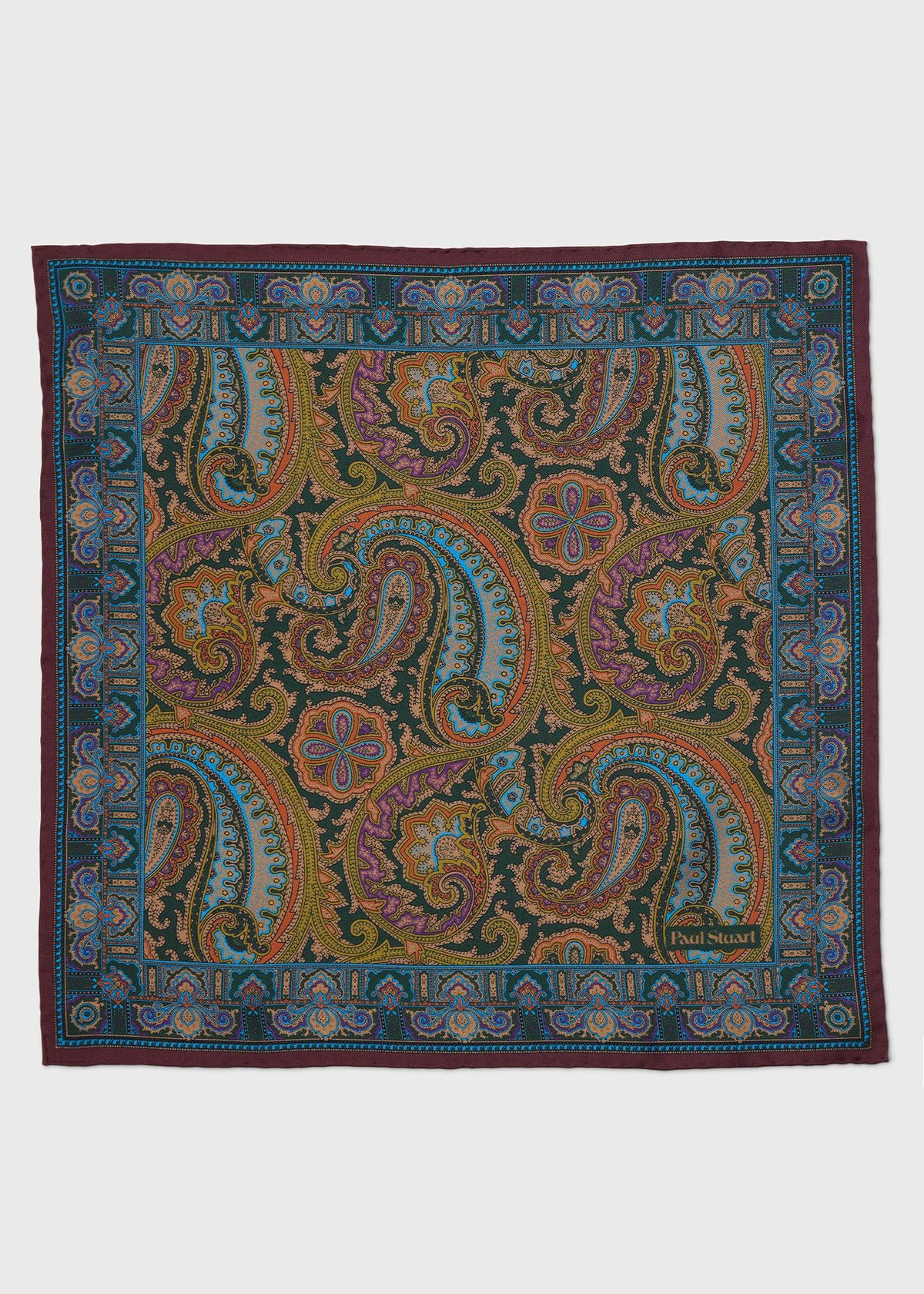 Paisley Silk Pocket Square Burgundy - Paul Stuart