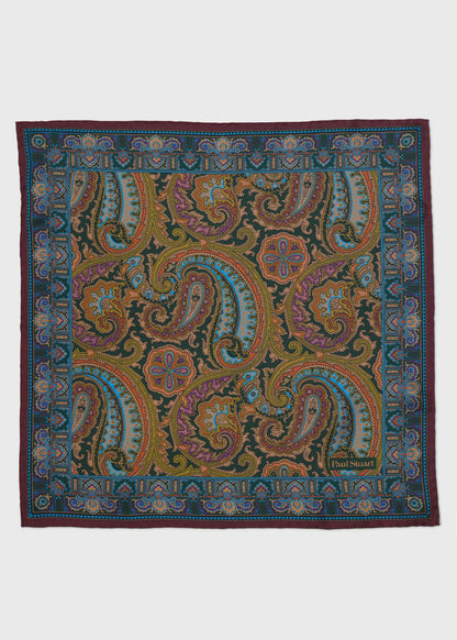 Paisley Silk Pocket Square Burgundy - Paul Stuart