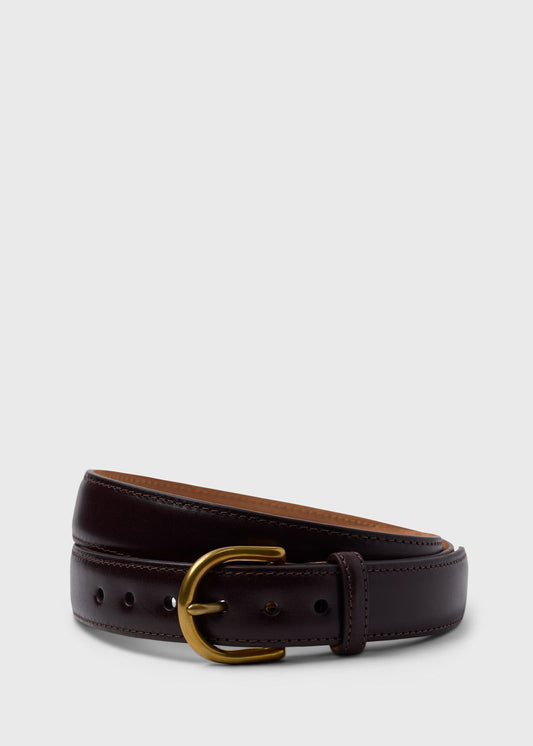 Calfskin Belt with Brass Buckle Brown - Paul Stuart