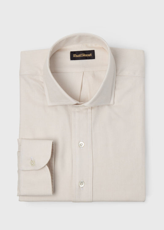 Herringbone Spread Collar Shirt Charcoal - Paul Stuart