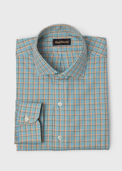 Tattersall Spread Collar Shirt Blue Multi - Paul Stuart