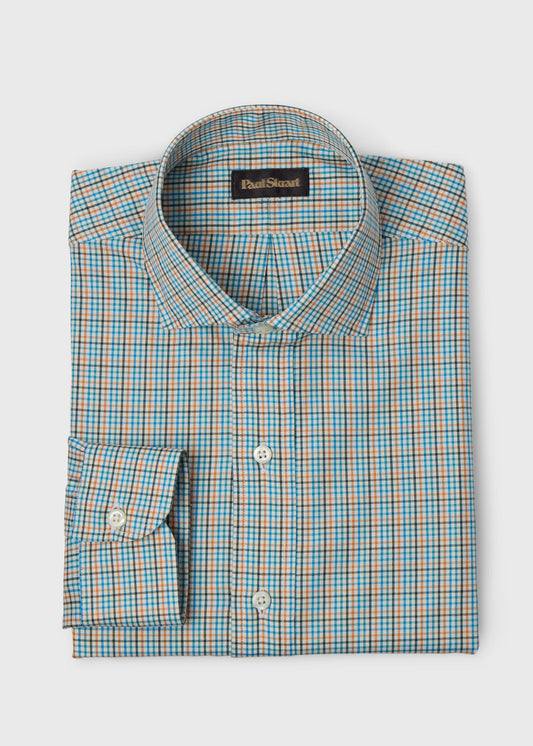 Tattersall Spread Collar Shirt Blue Multi - Paul Stuart