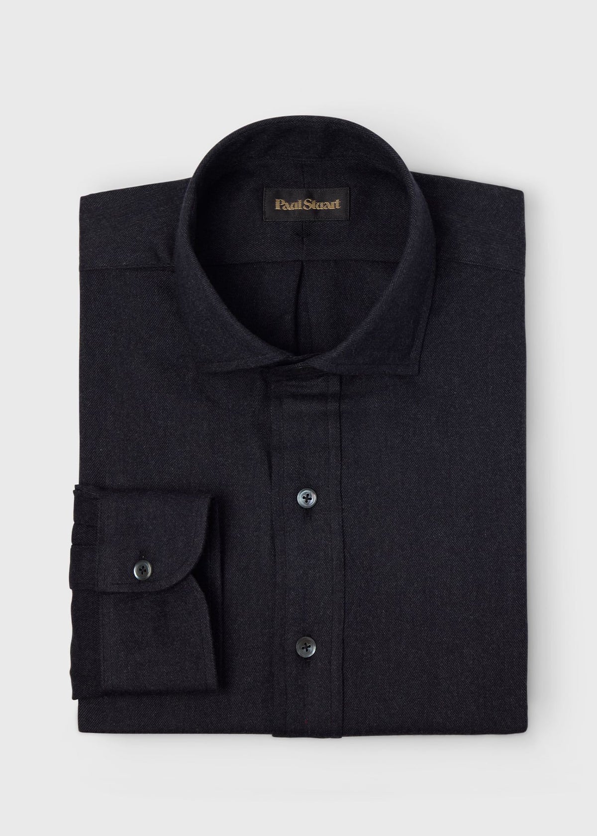 Herringbone Spread Collar Shirt Charcoal - Paul Stuart
